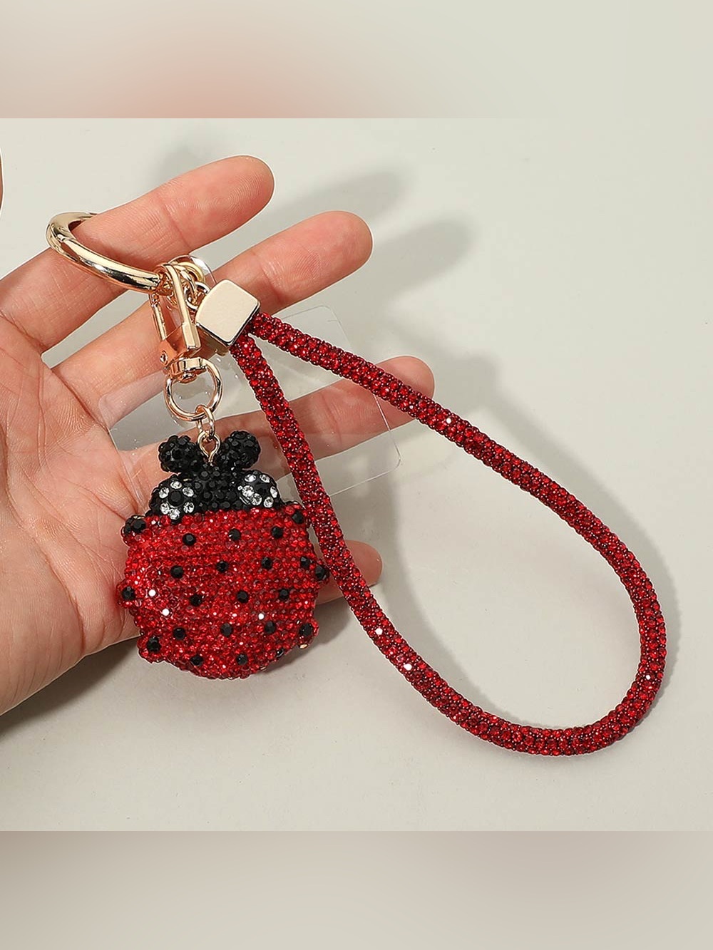 Red Crystal Ladybug Keychain Wristlet